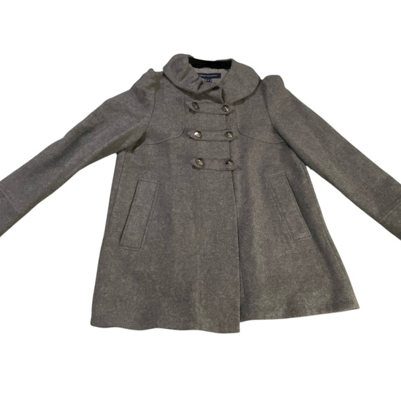 French Connection Women’s Gray Frill Collar Wool Blend Military Style Jacket 10 - Picture 5 of 12